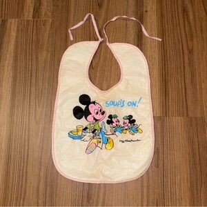 Vintage Disney Mickey Mouse Cream and Pink Baby Bib